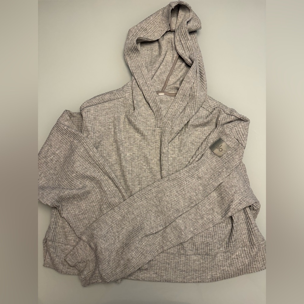 Alo Muse Cropped Hoodie Athletic Heather Gray Size Medium
